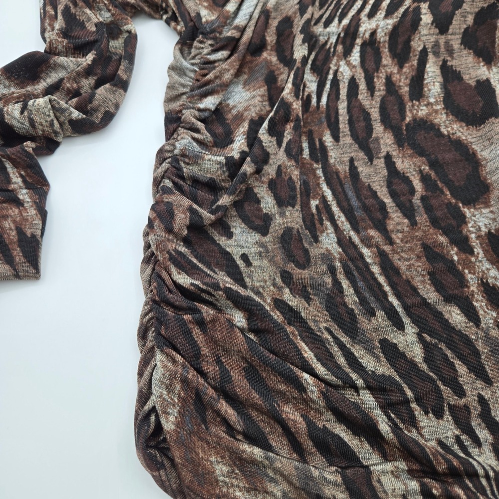 Venus Women's Leopard Print Cold Shoulder Beaded Neckline Long Sleeve Top M Glam - Picture 8 of 10